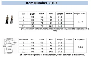 Detailed size chart for women's backless jumpsuit with bust, waist, and hip measurements