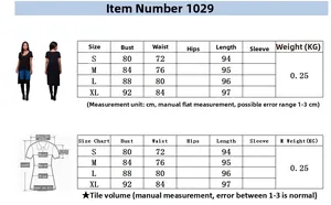 Detailed size chart for black women dress showing measurements for S to XL sizes