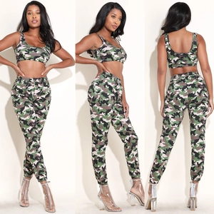 Damen Camouflage Trainingsanzug Mit Ärmellosem Crop Top Und High Waist Jogginghose Lässiges Outfit Für Fitness Laufen