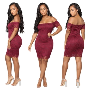 Abito Mini Sexy da Donna in Pizzo con Spalle Scoperte Vestibilità Aderente Bodycon Vestito da Sera per Festa e Discoteca Manica Corta