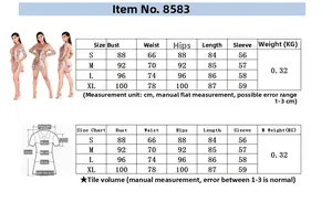 Guide des tailles pour robe à paillettes avec mesures du buste de la taille et des hanches