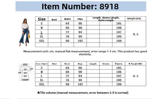 Size chart for women flared jeans and off-shoulder top set, ranging from S to XXL