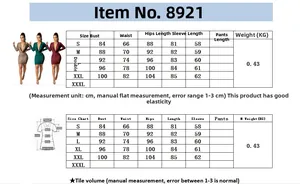 Detailed size guide table for women's sequin dress with measurements in centimeters