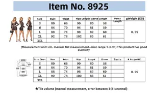 Size chart for women's sequin V-neck dress including bust, waist, and hips measurements