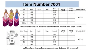 Tableau des tailles pour robe longue imprimée avec mesures de S à XXL en centimètres