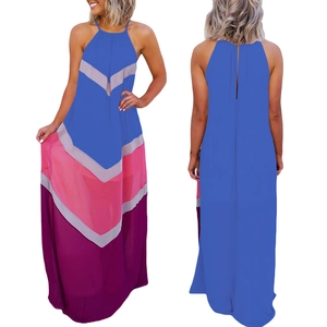 Robe longue dos nu pour femme avec motif géométrique coloré idéal pour les vacances d'été