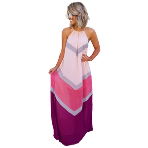 Robe longue dos nu pour femme avec motifs chevrons multicolores et tissu léger fluide