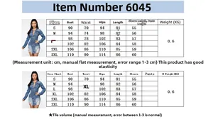 Size guide for slimming denim dress showing measurements in CM from S to 3XL