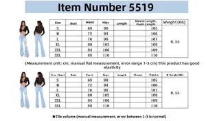 Tableau des tailles du S au 3XL pour jean évasé extensible avec motif papillon