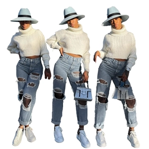 Jeans Donna Vita Alta Strappati a Gamba Larga Lavati Pantaloni in Denim Distressed Vestibilità Larga Pantaloni Lunghi Streetwear Donna