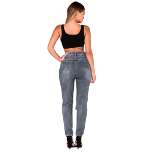 Jeans da donna a vita alta vestibilità slim in denim grigio con lavaggio vintage