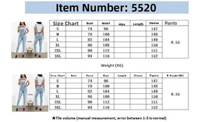 Size chart for distressed denim overalls featuring waist and hip measurements from S to 3XL