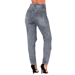 Jeans grigi lavati slim fit da donna vista posteriore con dettagli delle tasche