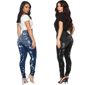 Damen Skinny Jeans mit mittlerer Leibhöhe und Marmor-Bleichstruktur in Dunkelblau und Schwarz