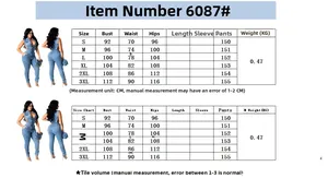 Size chart for women's slim fit denim jumpsuit including S to 3XL measurements in cm