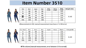 Detailed size chart for women's short sleeve denim jumpsuit ranging from S to 2XL