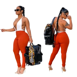 Women High Waist Stretch Denim Pencil Pants Slim Fit Casual Commuter Trousers Fashion Skinny Jeans Orange Red