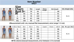 Detailed size chart for backless denim midi dress with bust, waist, and hip measurements