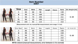 Detailed size chart for slim fit denim jumpsuit with bust waist and hip measurements