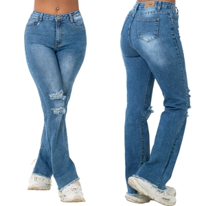 High Waisted Flare Jeans For Women Ripped Distressed Denim Pants With Frayed Hem And Side Split Streetwear Washed Trousers