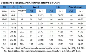 Detailed size chart for women's distressed jeans ranging from S up to 5XL sizes