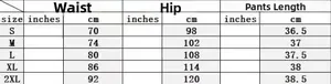 Detailed size guide for women's denim shorts showing waist and hip measurements in cm