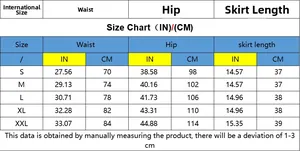Size chart for high waist denim shorts showing waist and hip measurements in cm and inches