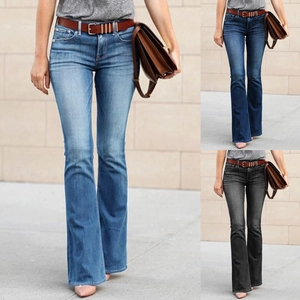 Women High Waist Flare Jeans Slim Fit Washed Denim Bell Bottom Long Pants Streetwear Stretch Vintage Trousers