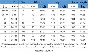 Guide des tailles détaillé pour jeans femme avec mesures en CM et pouces du S au 5XL