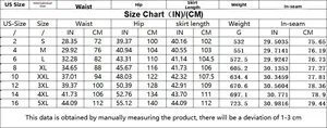 Size chart for women's distressed straight jeans with US and international measurements