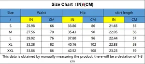 Größentabelle für Damen Jeansrock in CM und Zoll für die Größen S bis XXL mit Hüftmaßen