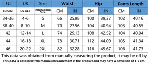 Detailed size chart for Christmas print ripped jeans with US, EU, and CM measurements