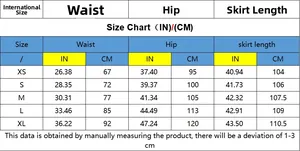 Detailed size chart for women distressed printed denim jeans showing waist and hip metrics