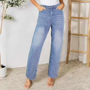Women's High Waisted Straight Leg Jeans Washed Denim Pants Loose Fashion Streetwear Long Trousers Casual Denim Jeans Light Blue