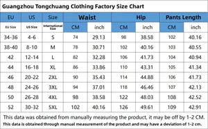Size chart for distressed denim jeans with waist, hip and length measurements in cm and inch