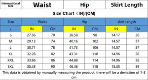 Detailed size chart for women's denim shorts including waist, hip and length measurements