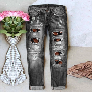 Jean Femme Taille Haute Jambe Droite Imprimé Football Américain Pantalon Denim Déchiré Streetwear Vintage Décontracté