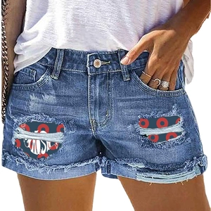Short en jean taille mi-haute avec déchirures vintage et doublure imprimée unique