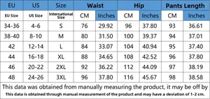 Detailed size chart for distressed tassel jeans showing S to 3XL measurements in CM and inches
