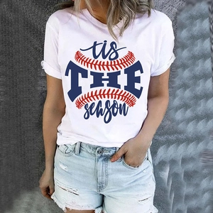 T-shirt blanc femme pour l'Indépendance avec imprimé graphique baseball et col rond
