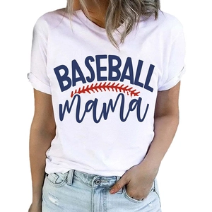 T-shirt d'été blanc pour femme avec imprimé Baseball Mama et coupe décontractée
