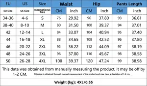 Detailed size chart for women's printed jeans showing EU/US sizes and measurements