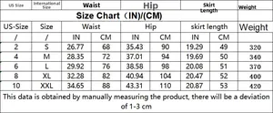 Size chart for women's leopard patch denim shorts with waist and hip measurements