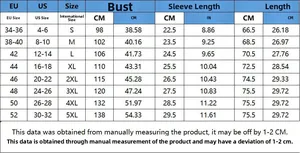 Size chart for women short sleeve printed T-shirt with measurements in S to 5XL