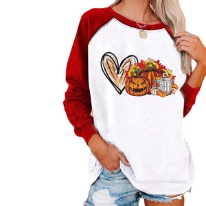 T-shirt da donna a maniche raglan con stampa di cuori, zucche e girasoli autunnali