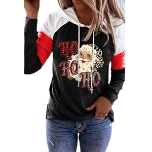 Sweat à capuche femme avec motif Père Noël et manches contrastées tricolores