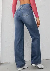 Detailansicht der High-Waist Wide-Leg Denim Jeans mit Vintage-Waschung und Gesäßtaschendesign