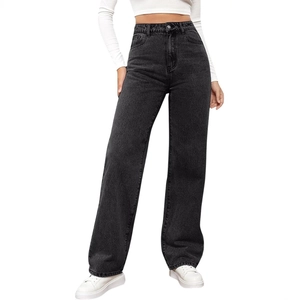 Damen Vintage High Waist Jeans mit weitem Bein in Anthrazit Waschung und lockerem Schnitt