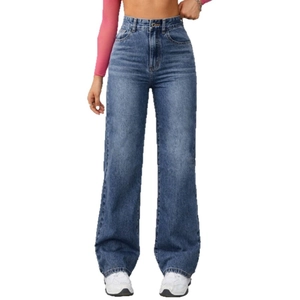Damen Vintage-Jeans mit weitem Bein in Blau mit hoher Taille und lockerer gerader Passform