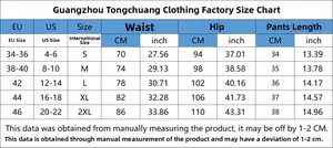Detailed size chart for high waist ripped denim shorts ranging from size S to 2XL